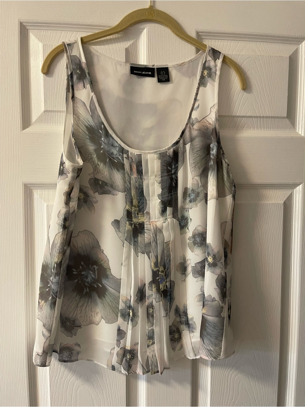 DKNY White Floral Pleated Camisole